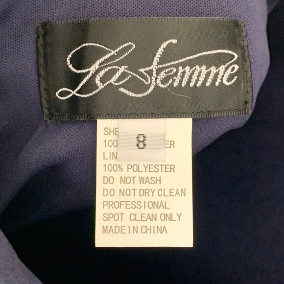 NWT La Femme 28835 Strapless Leg Slit Double Strap Back in Navy Blue - Picture 8 of 11